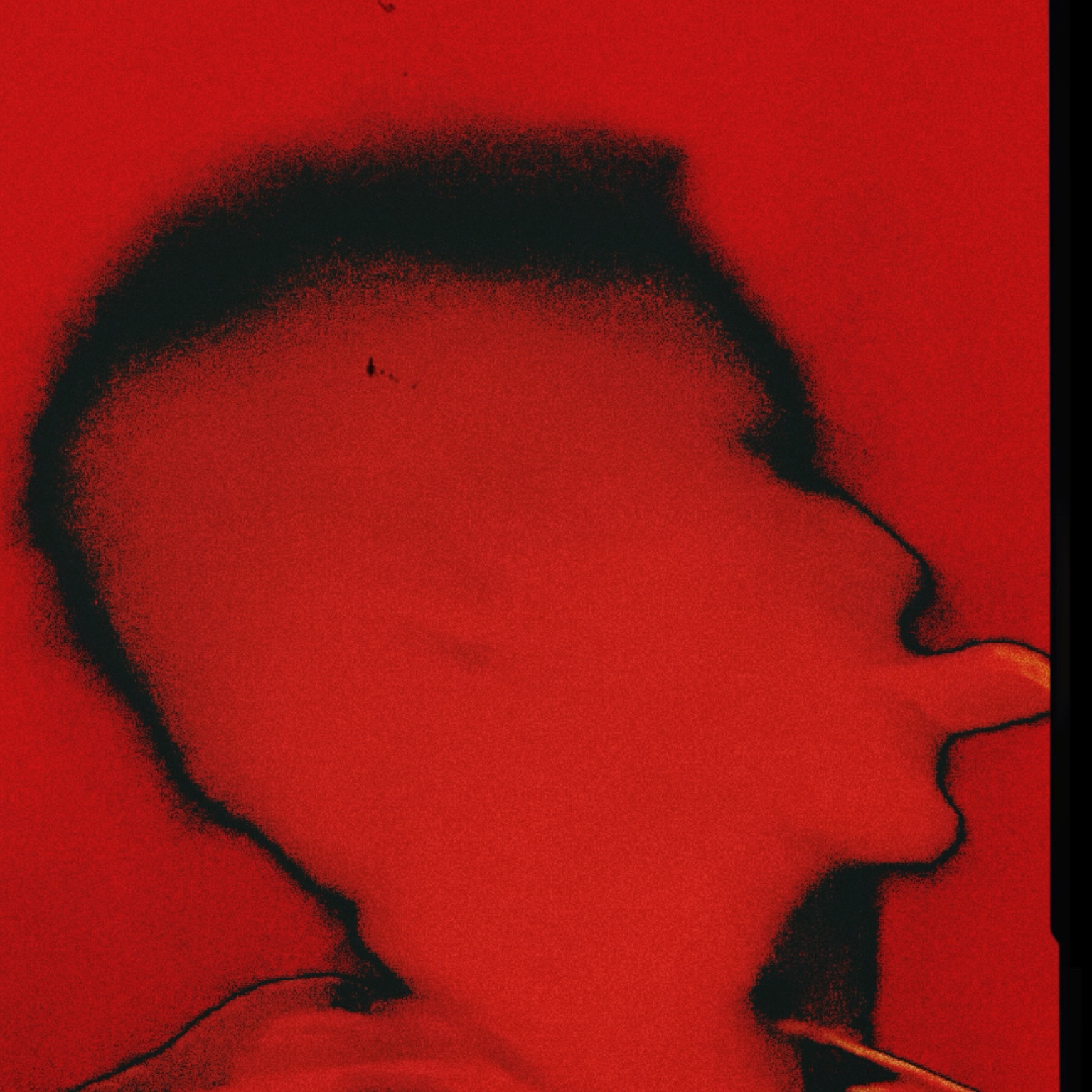 Figure silhouette in red grain