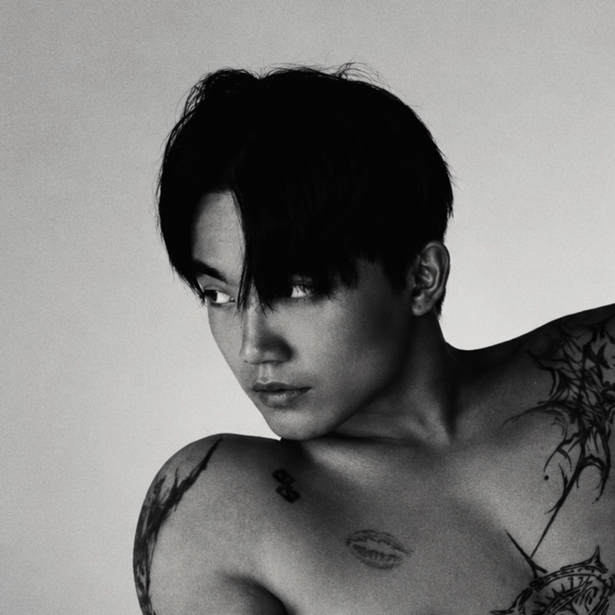 Monochrome side-profile portrait
